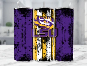 LSU Tigers Football Basketball Stainless Steel Tumbler 20 Oz Grunge Version A - Picture 1 of 4