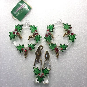 Kurt S Adler kleiner Glas Weihnachtsschmuck 1 Kerze 2 Kränze Stechpalme gold - Bild 1 von 10