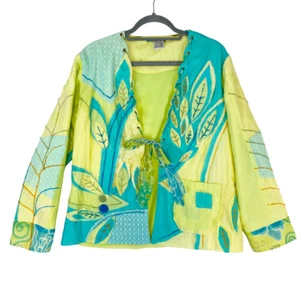 Parsley Sage Jacket Top Womens L Green Blue Abstract Artsy Art To Wear Lagenlook - Picture 1 of 5