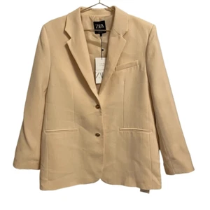 Zara Cream Two Button Oversized Blazer Jacket Size MED NWT - Picture 1 of 7
