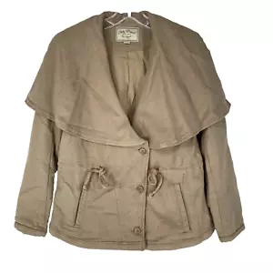 Lucky Brand Jacket Womens Small Tan 3 Button Pockets Tie Waist Wide Collar - Imagen 1 de 6