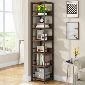 Rustic Narrow Bookcase Bookshelf Corner Shelf Open Storage Rack for Living Room - Picture 1 of 11