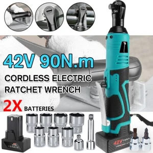 21V Electric Cordless Ratchet 3/8"Right Angle Wrench Impact Power Tool 2 Battery - Picture 1 of 14