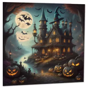 Tarjetas de Halloween - Casa Embrujada - Tarjeta de Halloween Espeluznante Feliz 145 x 145 mm - Imagen 1 de 6