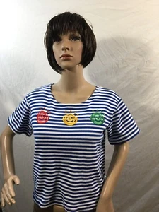 T-shirt donna maglietta media Knight's ltd blu bianca a righe gioiello - Foto 1 di 7