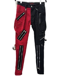 Tripp NYC Hosenträger schwarz rot Reißverschlüsse Bondage Skinny Jeans Hose 28 Y2K - Bild 1 von 10