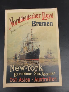 Altes Werbeplakat Schiffsplakat Nordeutsch Lioyd Schnelldampfer Bremen New- York - Bild 1 von 7