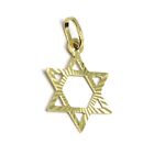 SOLID 18K YELLOW GOLD DAVID STAR PENDANT WORKED & SMOOTH TWO FACES DIAMETER 15mm