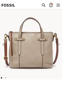 Fossil Satchel Genuine Leather Beige Crossbody - Picture 1 of 8