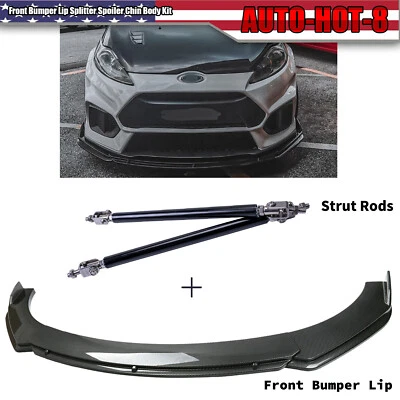 Alerón divisor de labios para parachoques delantero de fibra de carbono + varillas de puntal para Ford Fiesta Foto 1 de 4
