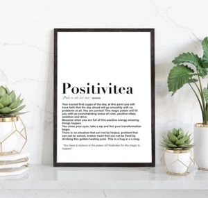 Positivitea Definition Print Funny Tea Wall Art Minimalist Kitchen Decor - Picture 1 of 4