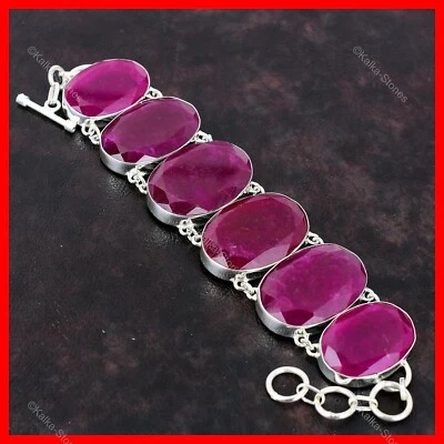 Valentines Sale Natural Kashmir Rubi Chain Bracelet Jewelry 925 Sterling Silver - Image 1 of 4
