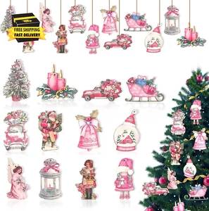 36 Pcs Pink Christmas Decor Tree Ornaments Set, Double-Sided Printing Vintage St - Picture 1 of 7