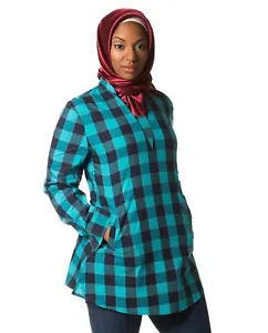 Ummah Couture Plaid Top w/ Pockets Modest Muslim Hijab Fashion Long Sleeve Shirt - Picture 1 of 6