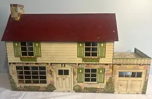 Vintage Marx Dollhouse Tin Metal Litho Colonial Doll House 2 Story Furniture - Picture 1 of 12