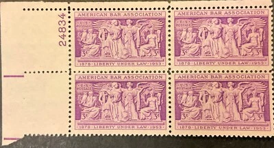 1953 3c American Bar Association comm. P.B. of 4, Scott #1022, MNH, F-VF - Image 1 of 2