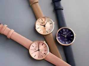Eton womens fashion watch, faux leather strap, rose gold tone 34mm case RRP- £33 - Picture 1 of 5
