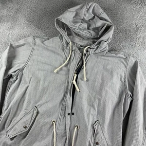 Gap Jacket Womens XL Blue White Hooded Parka Stripe Rope Cinch Canvas Cotton - Picture 1 of 14