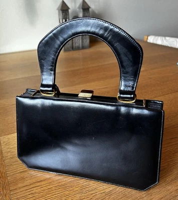 Bolso de Mano Estilo Acordeón Cuero Doble Asa Superior Negro Años 50 SUSAN GAIL Foto 1 de 4