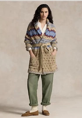 Polo RALPH LAUREN шерсти Jacquard трикотажа подпоясанный шаль воротник кардиган Aztec размер M - Изображение 1 из 4
