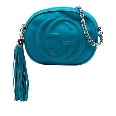 Auténtico Bolso Bandolera Gucci Mini Piel Guijarro Cadena Soho Azul Cuero de Becerro Foto 1 de 4