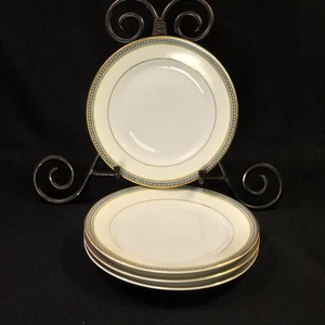 Noritake Marseilles Set of 4 Dessert Plates 1918-1921+ Yellow Blue Bands w/Gold - Picture 1 of 12