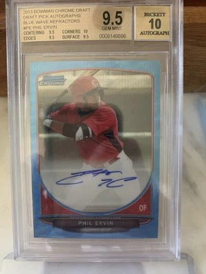 2013 Bowman Chrome Prospect Auto Phil Ervin Blue Wave Refractor 03/50 BGS 9.5/10 - Image 1 of 3