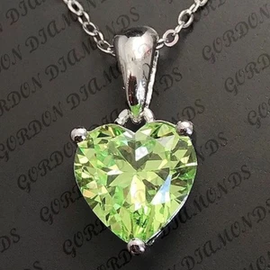 5.00ct Heart Natural Peridot Solitaire Pendant 18K White Gold Plated No Chain - Picture 1 of 10