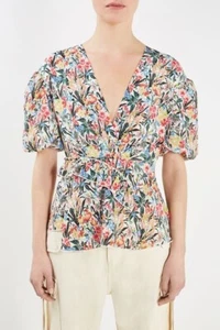 BNWT Topshop Unique puff sleeve silk blouse / top florals - UK 12 - perfect gift - Picture 1 of 10