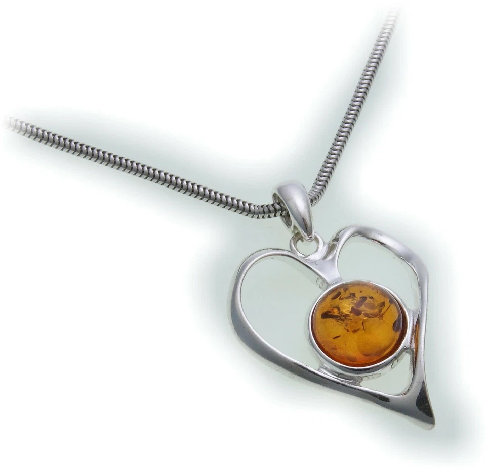 Escluso Ciondolo Donna Cuore In Ambra Vera In Argento 925 Argento Sterlingo - Immagine 1 di 1