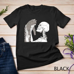 Camicia Skeleton Holding A Cat pigro costume Halloween teschio t-shirt unisex - Foto 1 di 15