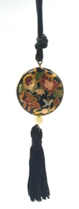 Vintage Cloisonné Emaille Anhänger Halskette Schmetterlinge Quaste schwarz doppelseitig - Bild 1 von 8