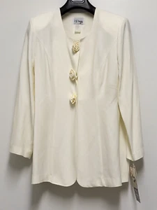 Vintage Blouse DJ Summers Womens 12P Button Up Long Sleeve Rose Accent US Cream - Picture 1 of 14