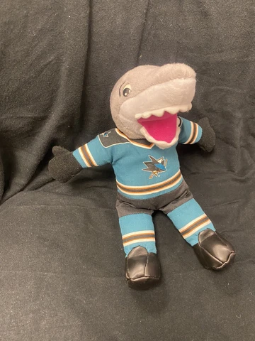 SJ Sharkie San Jose Sharks 1998 mascot stuffed plush bean bag 9" tall CLEAN Cover