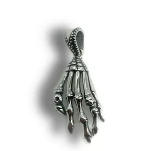 925 Sterling Silver Skeleton Hand Pendant Charm - Picture 1 of 5