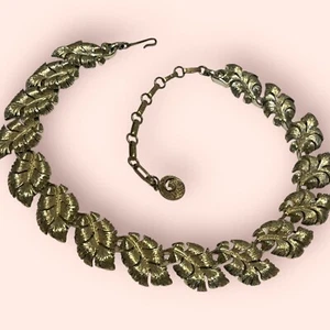 SIGNIERTE LISNER Vintage strukturierte goldfarbene tropische Palmblätter Gliederkette - Bild 1 von 5