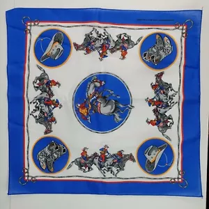 Vintage Blue Rodeo Bucking Bronco Bandana Handkerchief Western Boots & Hat - Picture 1 of 8