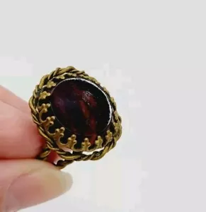 Cocktail Ring West Germany Gold Tone Ornate Round Adjustable Signed Vintage - Picture 1 of 9