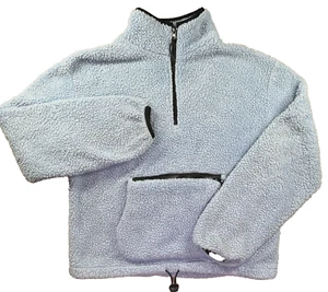 No Boundaries Pullover Jacket Womens M 7-9 Powder Blue Sherpa Fuzzy 1/4 Zip NOBO - Picture 1 of 13