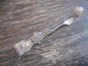zierliche antike Zuckerzange feines Rosen Dekor 800er Silber deutsch signiert - Picture 1 of 3