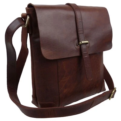 Rowallan of Scotland Mens Leather Half Flap Cross Body Bag in Cognac - Image 1 of 4