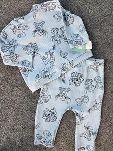 Infant Boys 6/9 Month LILO & STITCH 2 PC RIBBED Cotton Pant Set Brand New - Picture 1 of 2