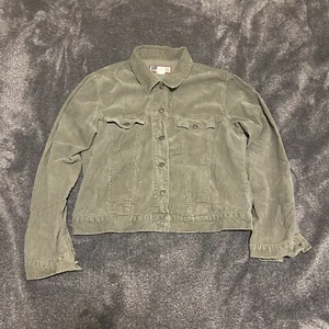 Vintage Old Navy Cropped Jacke Cord Trucker Damen L grün Knopfleiste Y2K - Bild 1 von 8