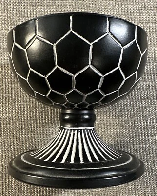 Pottery Barn Black Decorative Pedestal Bowl Chalice Honeycomb - Image 1 of 4