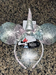 Disney MINNIE MOUSE EARS Kid's Sequined Bow Headband UNICORN - Picture 1 of 2