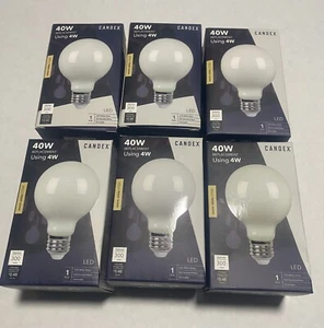 6-Pack Candex G25 4W  WARM WHITE 27000K  DIM. E26 Base   KF1G25FD4W   NEW - Picture 1 of 4