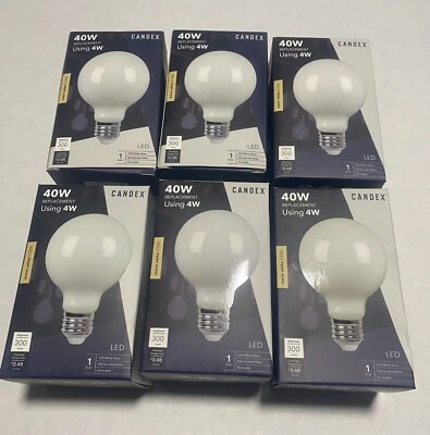 6-Pack Candex G25 4W  WARM WHITE 27000K  DIM. E26 Base   KF1G25FD4W   NEW - Image 1 of 4