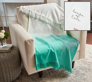 NWT Peace Love World 100% Cotton Dip Dye Throw Turquoise House of Love QVC 3725 - Picture 1 of 3
