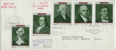 Stamps Fujeira USA president FDC registered 1970  - Image 1 of 2