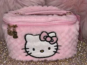 Hello Kitty Plush Pink Sequin Face Train Case Makeup Bag Cosmetic Bag Sanrio NWT - Picture 1 of 11
